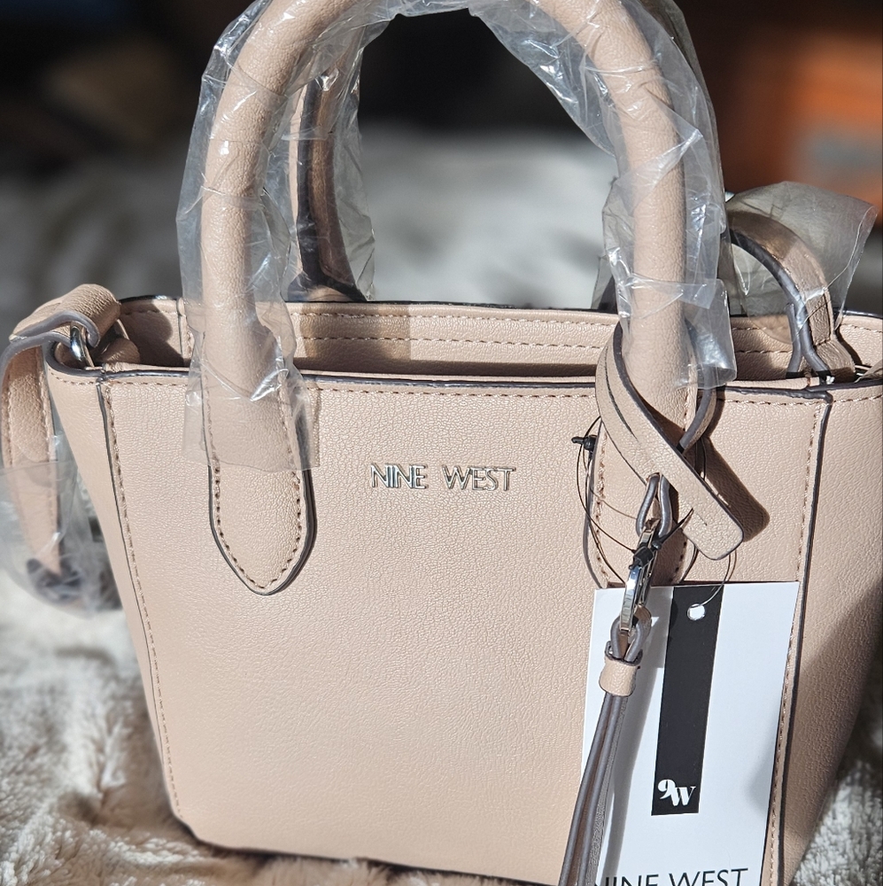Nine West Cream Satchel with Textured Finish and Metallic Hardware